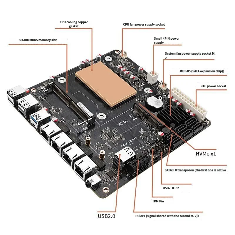 Low Power N100/N305/N150 NAS Motherboard, 6-Bay Storage, 6 SATA