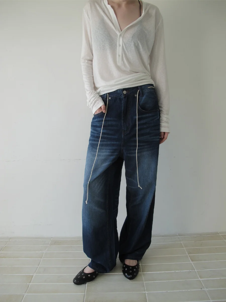 

Женские джинсы DKZ с высокой талией, прямые, повседневные, винтажные, свободного кроя, осенняя новинка, премиум-качество, джинсовые брюки для женщин