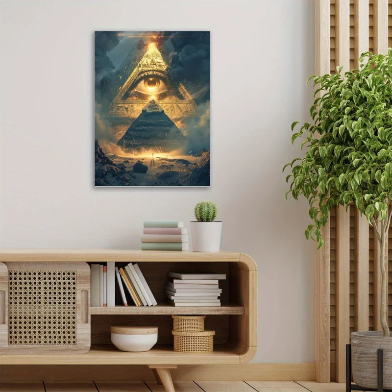 Epic All-Seeing Eye in Pyramid Canvas Art - Fantasy Digital Style, Wooden Framed Wall Decor for Living Room, 11.8x15.7 inches