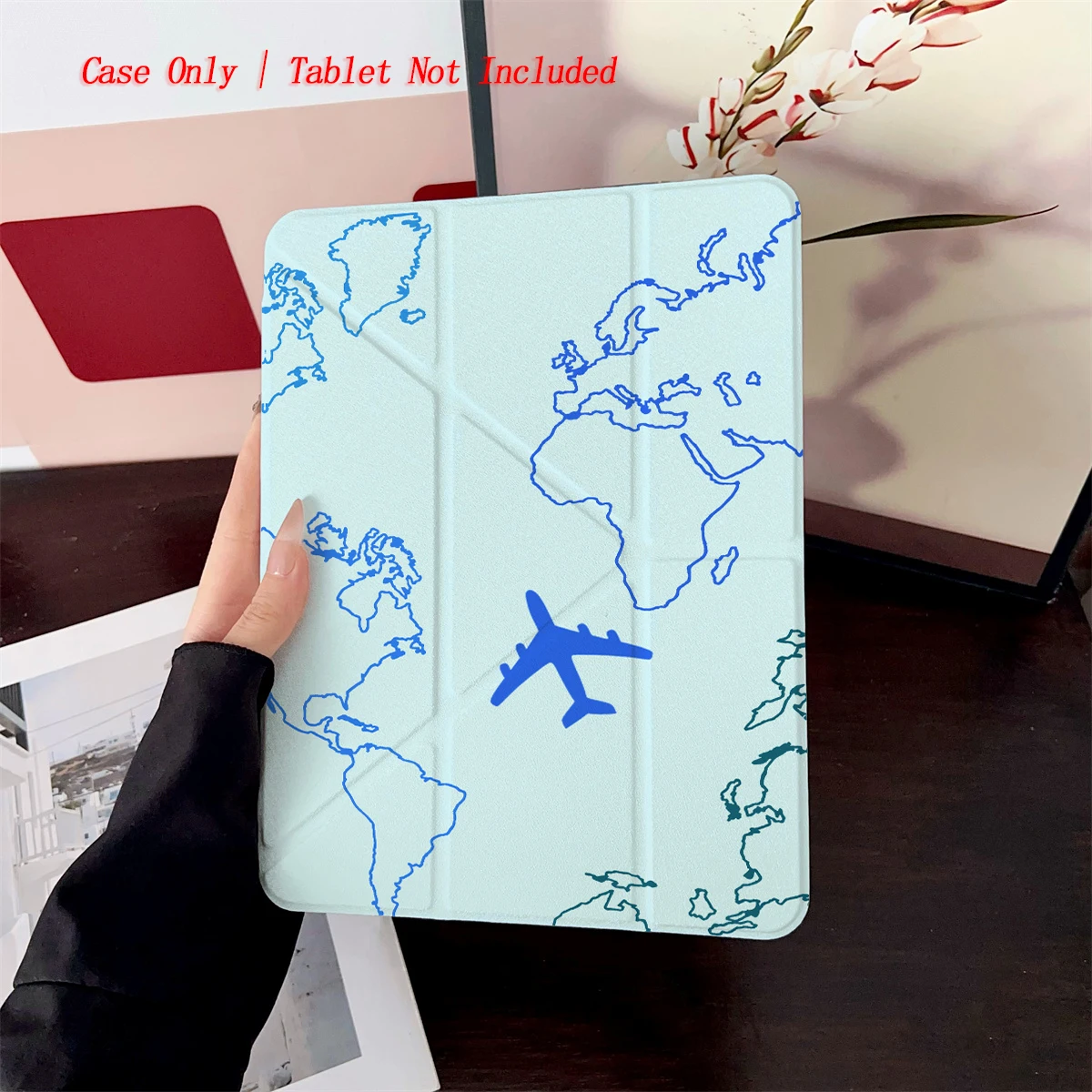 

Chic Blue Map Tile Background & Blue Small Planes Pattern iPad Case for Air 4 10.9/Mini 4 7.9/2 9.7 Dust-Proof Charging Port
