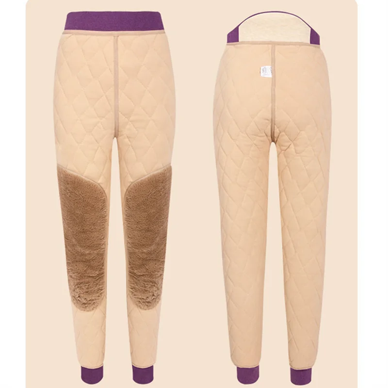Women Thicken Warm Bottoms Pants Skin-friendly High Waist Elasticity Leggings Knee Fleece-Lined Layer Soft Trousers Thermo Pants - view 5