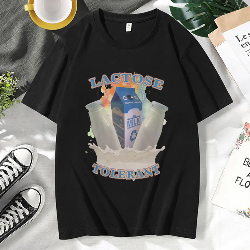 Lactose Tolerant Funny Print T Shirts Men Women Oversized Vintage Trendy T-shirts Fashion Casual Loose Tshirts Short Sleeve Tops