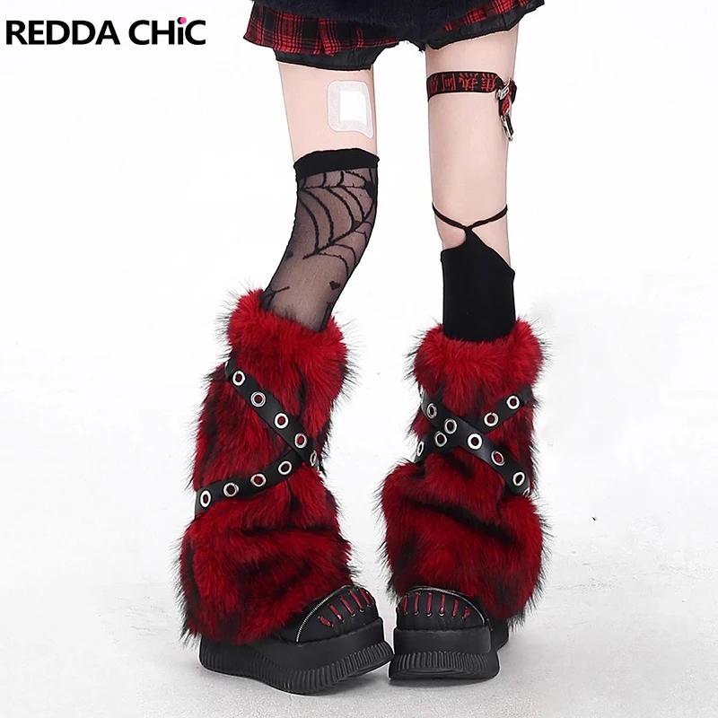 

REDDACHiC Cybergoth нечеткие гетры в стиле панк с люверсами, пояс, ботинки из искусственного меха, зимние носки, женские концертные фестивальные костюмы для косплея