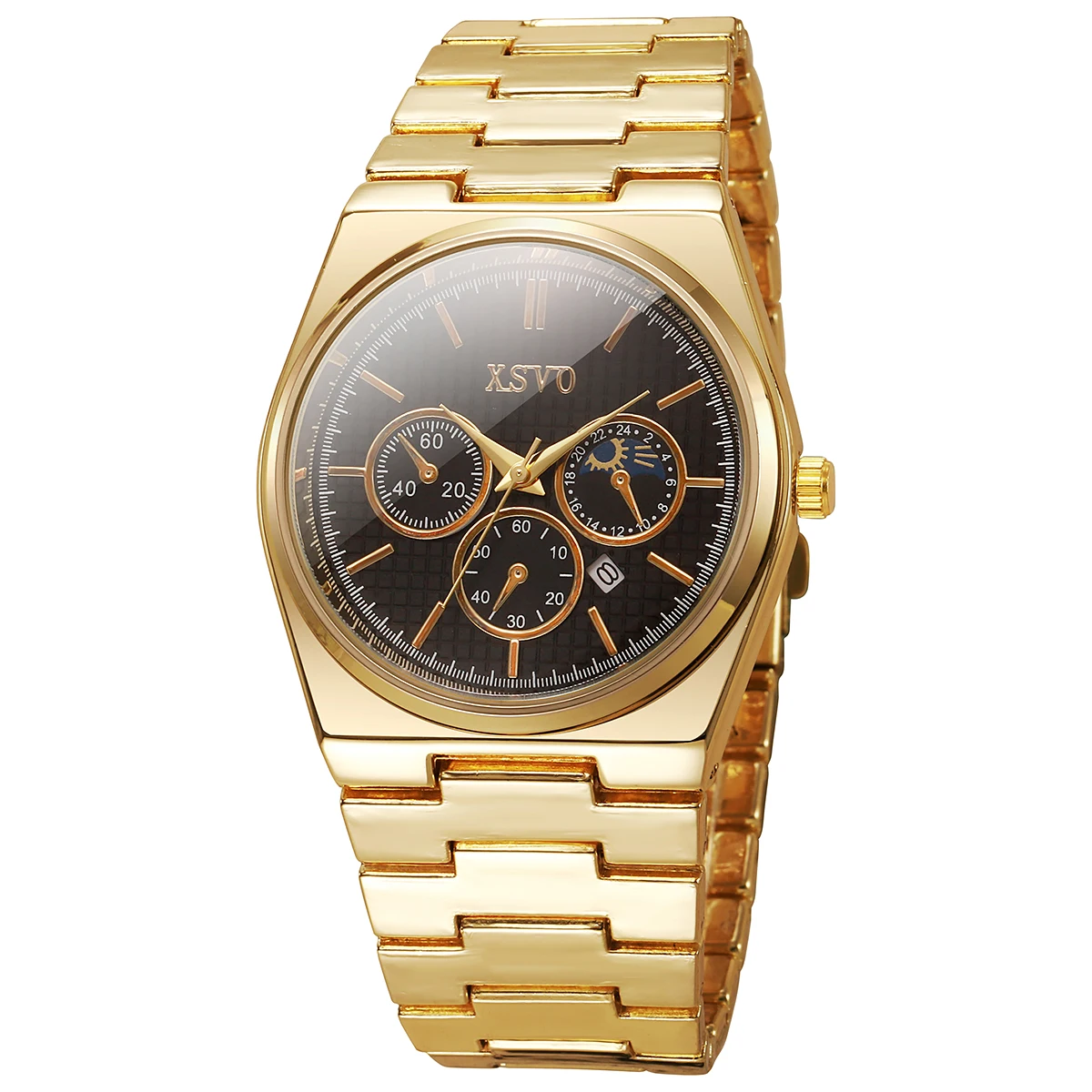 

Мужские часы с хронографом и фазами луны | Серебристый/золотистый оттенок | Ремешок из нержавеющей стали | Деловые роскошные кварцевые наручные часы