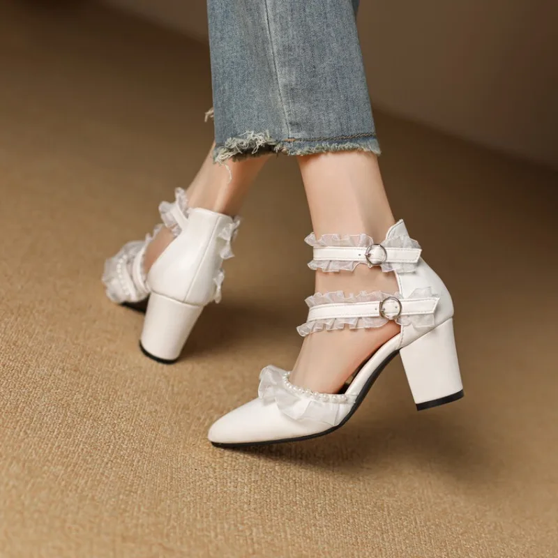 2026 Spring/Summer New Style Women's High Heels with Lace Decoration Women's Shoes Sizes 32 - 43