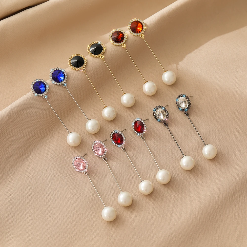 Korean Fashion Vintage Dynamic Imitation Pearl Earrings For Women 2023 Luxury Shiny Glass Jewelry New Long Eardrop Girls Jewelry