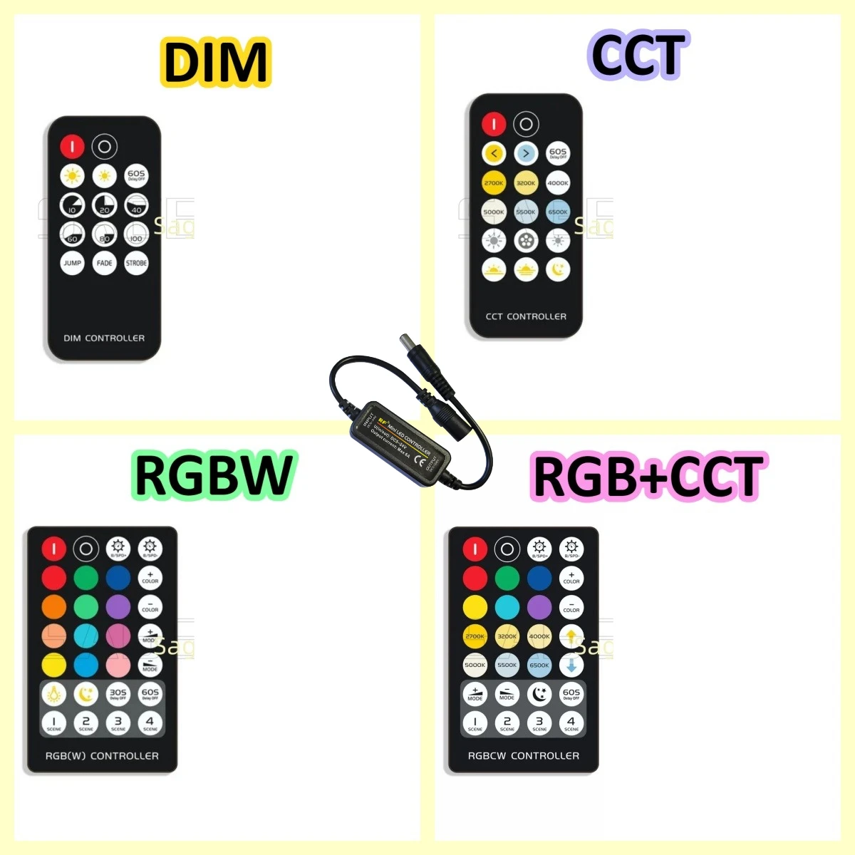 RF+14-Key Remote DC12V-24V LED Strip Light Controller Dimmer for Single Color Tape Lights Dimmer 3A Control Convenient Switch