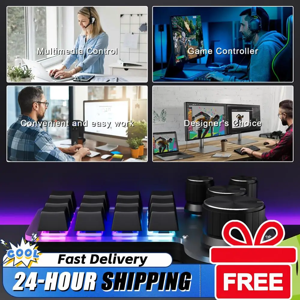

Механическая макропанель на 12 клавиш и 4 ручки с RGB-подсветкой, USB/Bluetooth, для Photoshop и игр, с красными переключателями, для промышленного управления