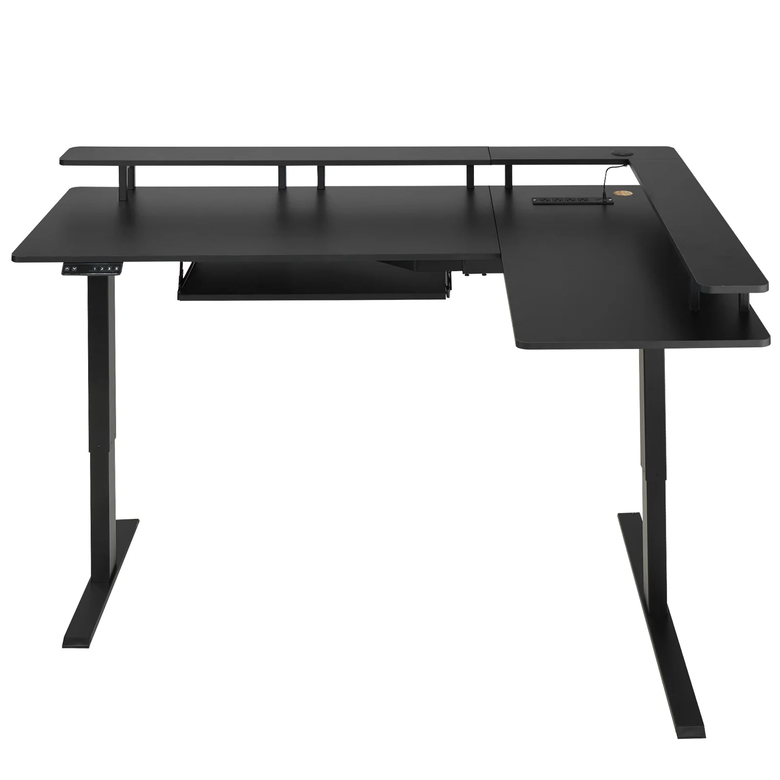 L Shaped Desk, Electric Adjustable Height Corner Gaming Desk with Keyboard Tray and Dual Hooks, Heavy-Duty L-Shaped Computer Table with Light Strip for Home Office, Easy to Assemble, Black