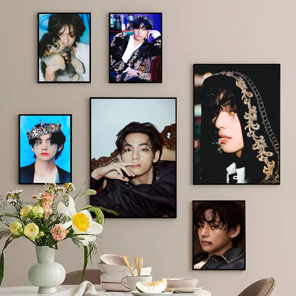 Singer Kpop Kim Tae Hyung V Layover Movie Sticky Posters Whitepaper Sticker DIY Room Bar Cafe Posters Wall Stickers