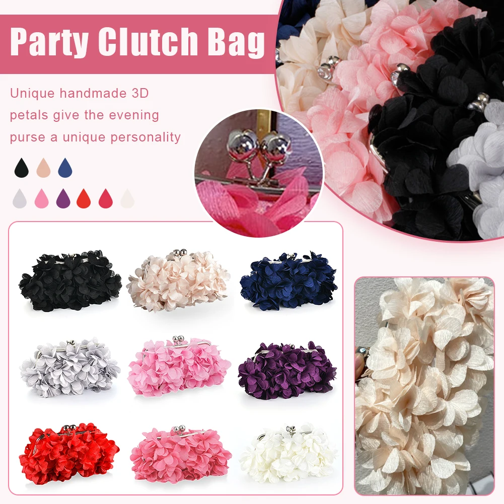 

Flower Evening Clutch Purse Elegant Handbag Solid Color Artificial Flowers Handbag Stylish Crossbody Bag Chic Hobo Bag