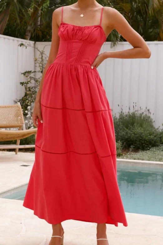 

Women's Dress 2025 Spring and Summer Evening New Casual Style Solid Color Tank Top High Waist A-Line Dress Small Strap Dress