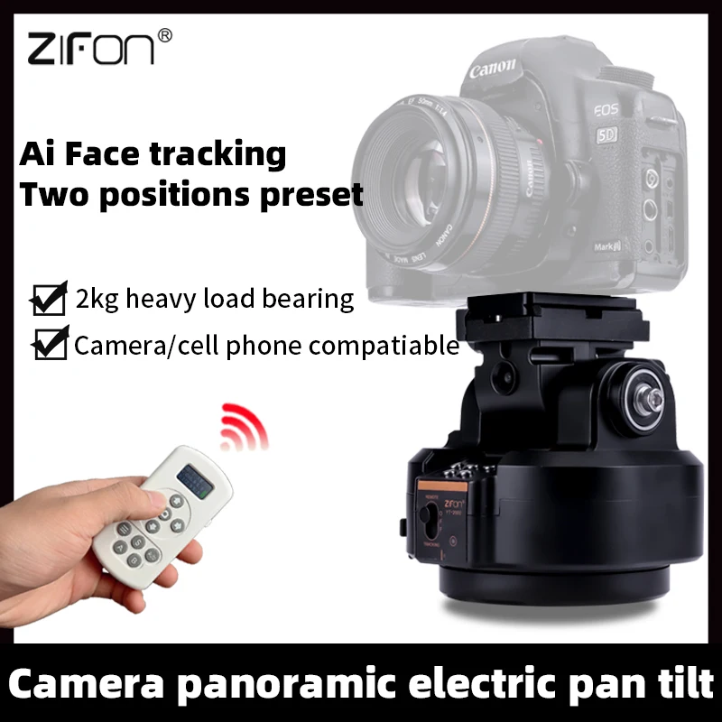 ZIFON YT-2000 AI Face Camera Panoramic Pan Tilt Tripod Head 2kg Payload Wireless Remote Control for DSLR Cameras Smartphone