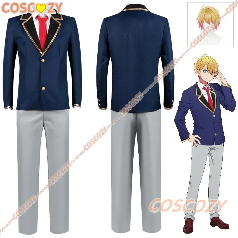 Anime oshi no ko aqua cosplay kostüm perücke hoshino aku amarin jacke hose blau uniform event anime party männer outfit anzug