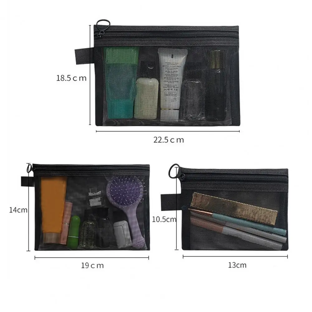 Transparent Mesh Organizer Travel Makeup Bag with Zipper Closure Mesh Pouch for Earphones Lightweight Portable for Commuting