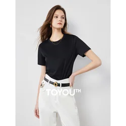 TOYOUTH Women Tee Tops 2024 Summer New Solid Color 3 Neck Style 3 Color Basic T shirt