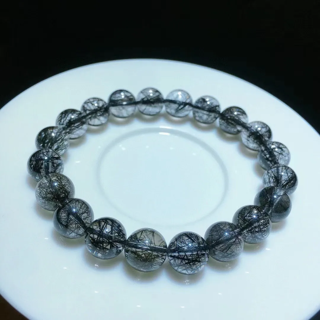 

10mm Natural Black Rutilated Quartz Bracelet For Women Lady Men Luck Gift Wealth Crystal Reiki Beads Strands Jewelry AAAAA