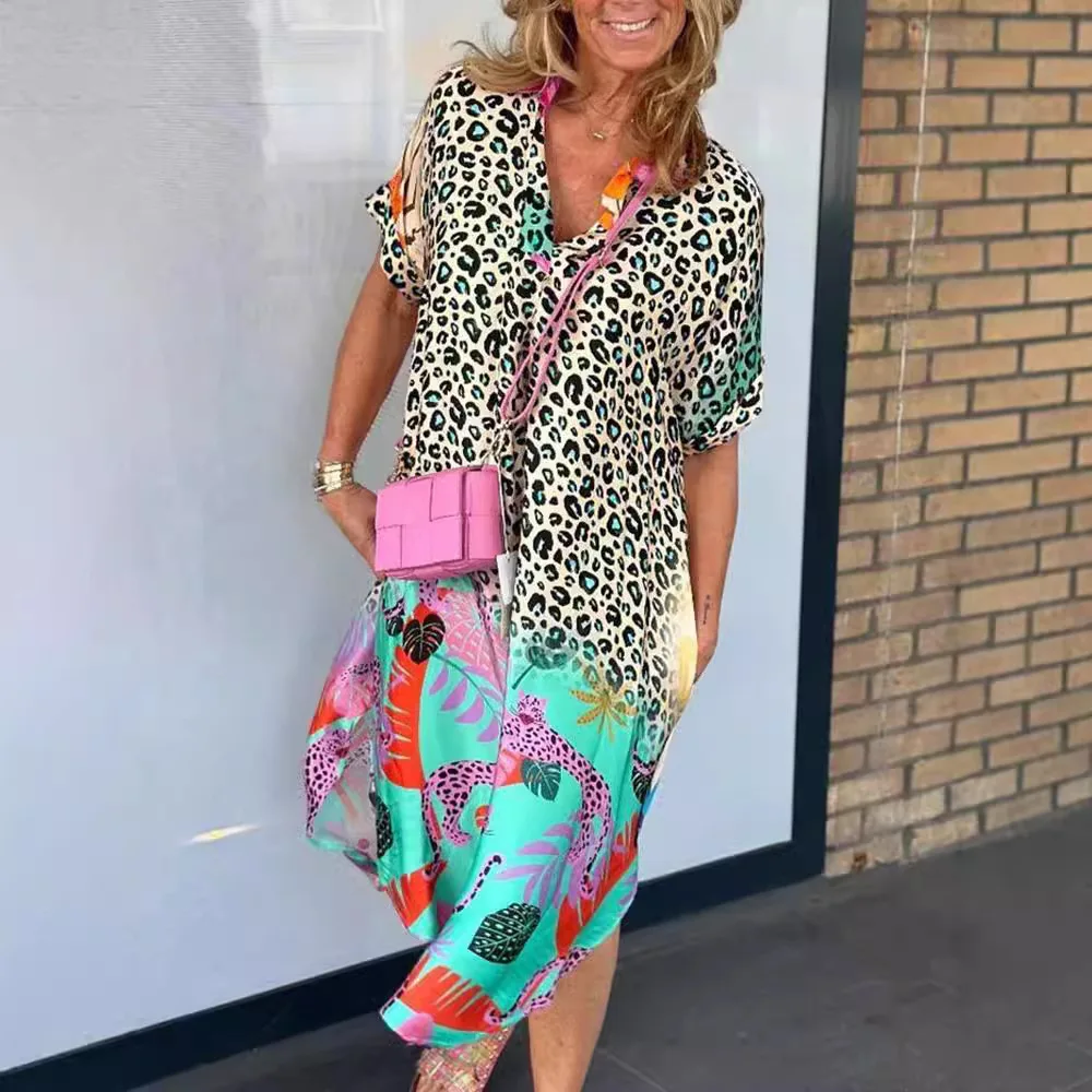 

2024 Summer New Fashion Womens Dress Floral Print Loose Fit Semi Open Collar Casual l Summer Casual Long Maxi Dress