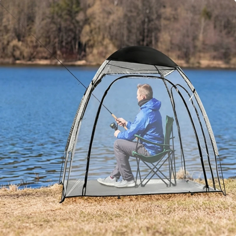 Tente bulle transparente pour deux personnes pour la pêche sur glace - Tente d'hiver chaude et coupe-vent, tente extérieure à double porte pour bronzer dans la cour