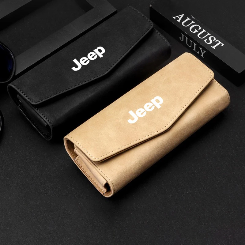 Suede Car Glasses Box Sun Visor Glasses Case Storage For Jeep Renegade Wrangler JL JK Gladiator Grand Cherokee Compass Accessory