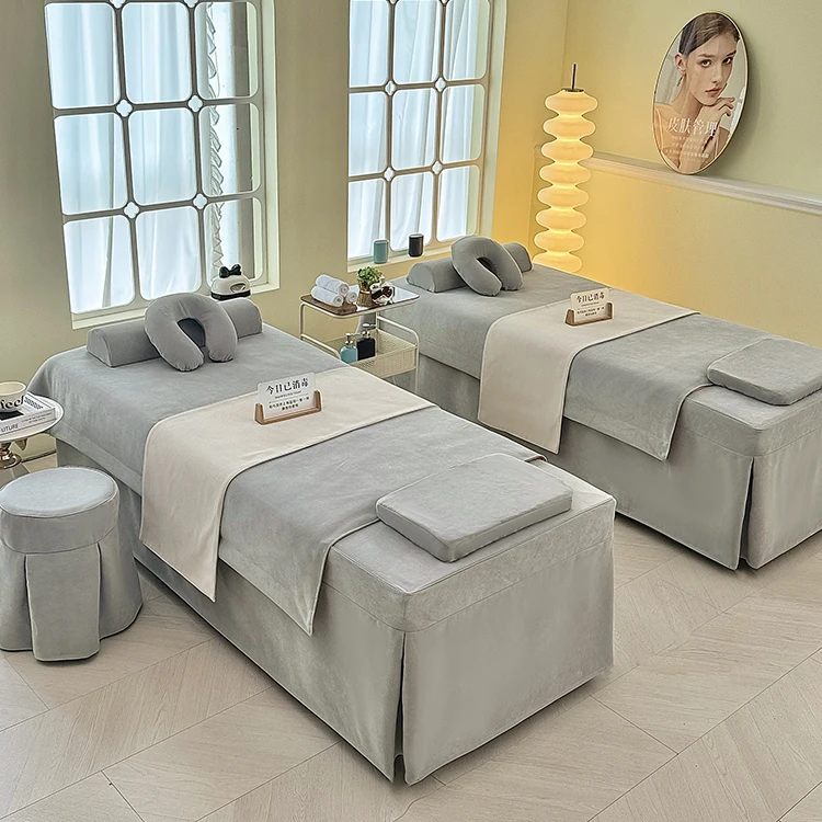 

New Cr Silk Beau Bed Cover All Seasons Pure Color Luxury Beau Salon Massage Therapy Cotton Waable Geometric Pattern