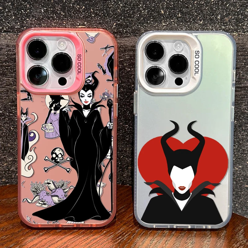 Disney Cute Maleficent For iPhone Apple 15 14 13 12 11 XS XR X 8 7 Pro Max Plus Colorful Silver Shockproof Phone Case Back