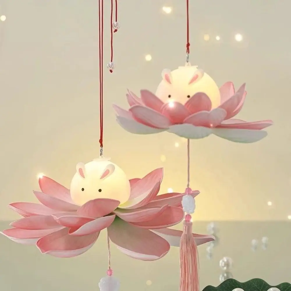 DIY Handmade Mid-Autumn Festival Lantern Glowing Lotus Rabbit Lamp Handheld Cute Holiday Decoration Mini Lantern Children Gifts