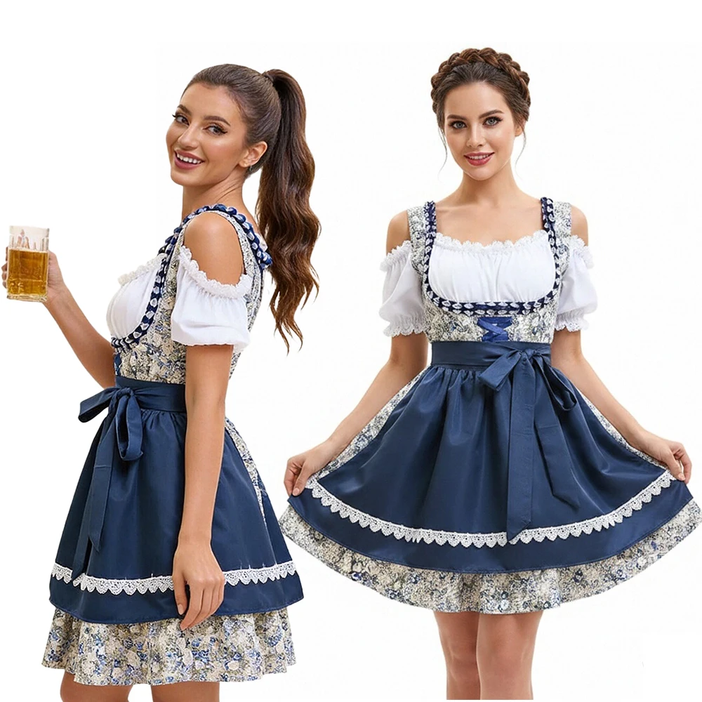 Trajes de Oktoberfest para Mujer, Vestidos de Sirvienta, Vestidos Bávaros Dirndl, Conjunto de Manga Abullonada para Servicio en Pub, Ropa para Festivales y Fiestas