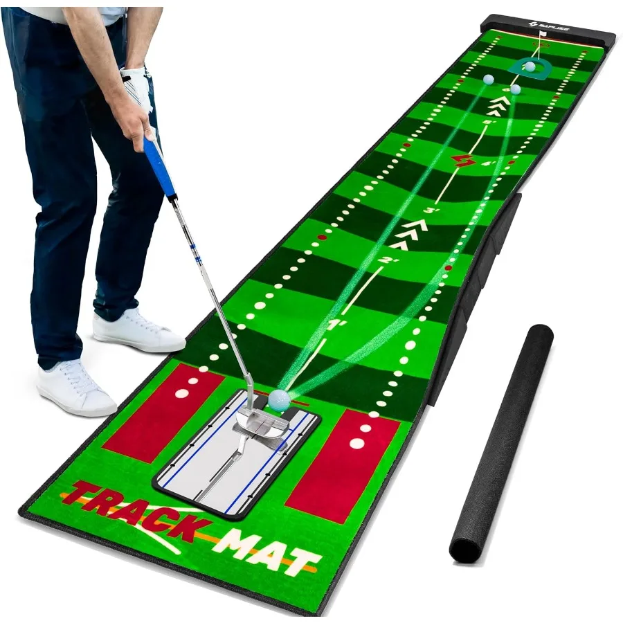 

Golf Putting Mat with Adjustable Slope for Realistic Trajectory Tracking and Interactive Pong Game Modes Perfect for Indoor Pra