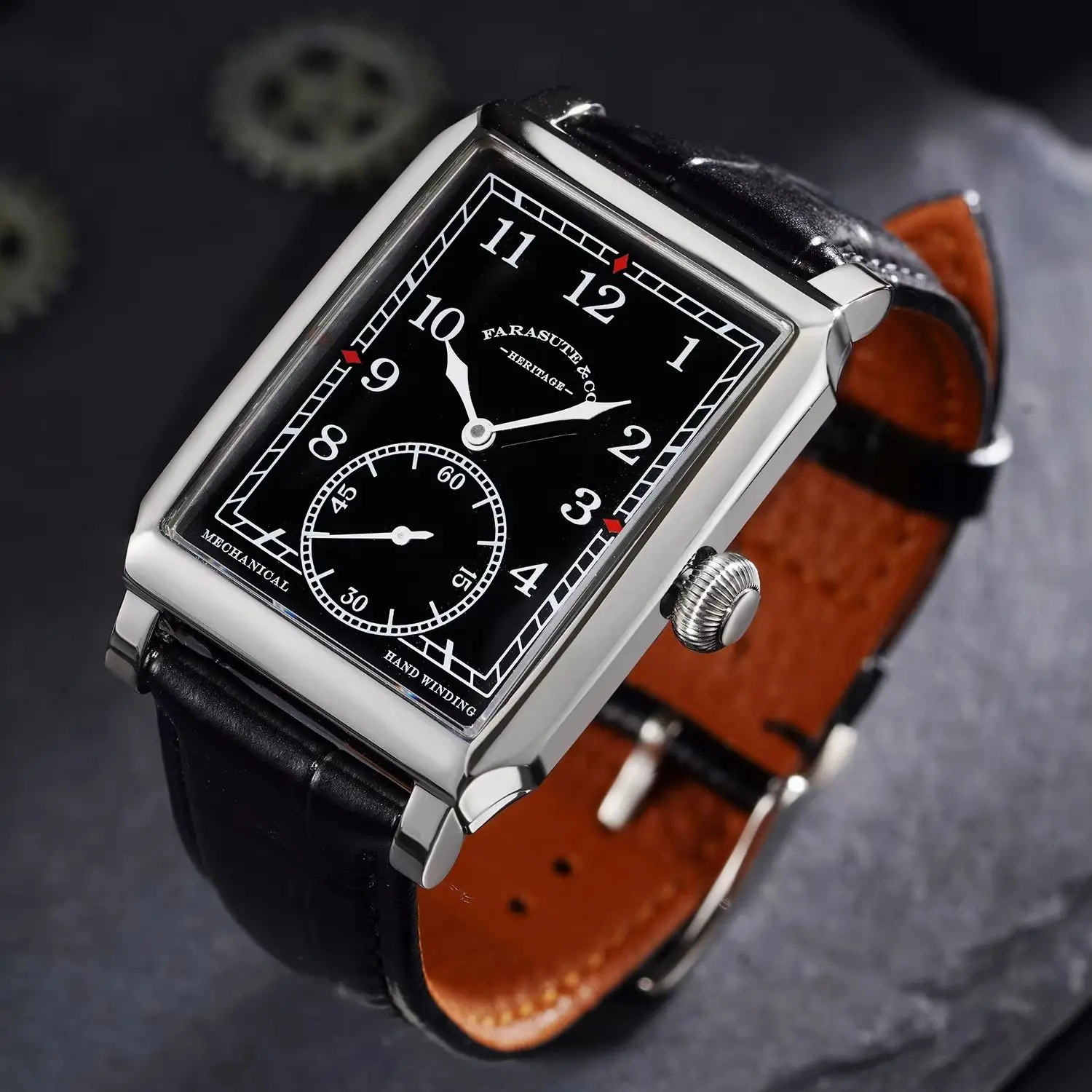 FARASUTE Men Automatic Watch 31mm Rectangle Classic Mechanical Wristwatch Sapphire Mirror Waterproof Hangzhou Mov.