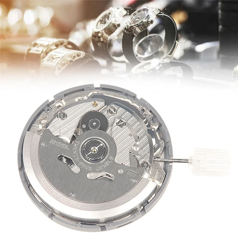 NH36/NH36A Movement+Steel Stem+Check Rod Kit Supports Day Date Set High Accuracy Automatic Mechanical Watch Movement