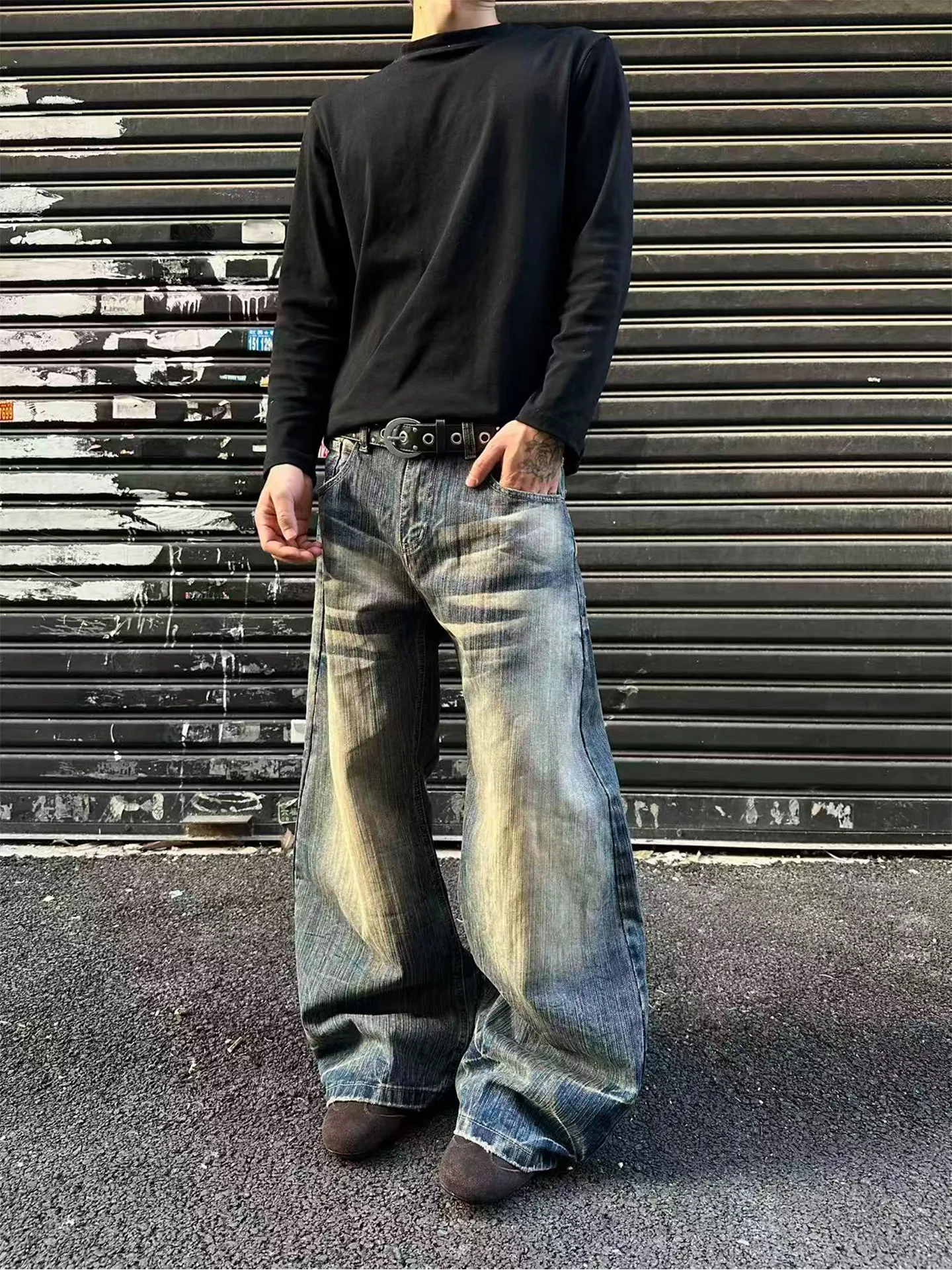 

American Sle Baggy Dyed Tie Dye Cra Blade Jeans Men Loose Wide Leg Long Trousers Vintage Sle Cleanfit