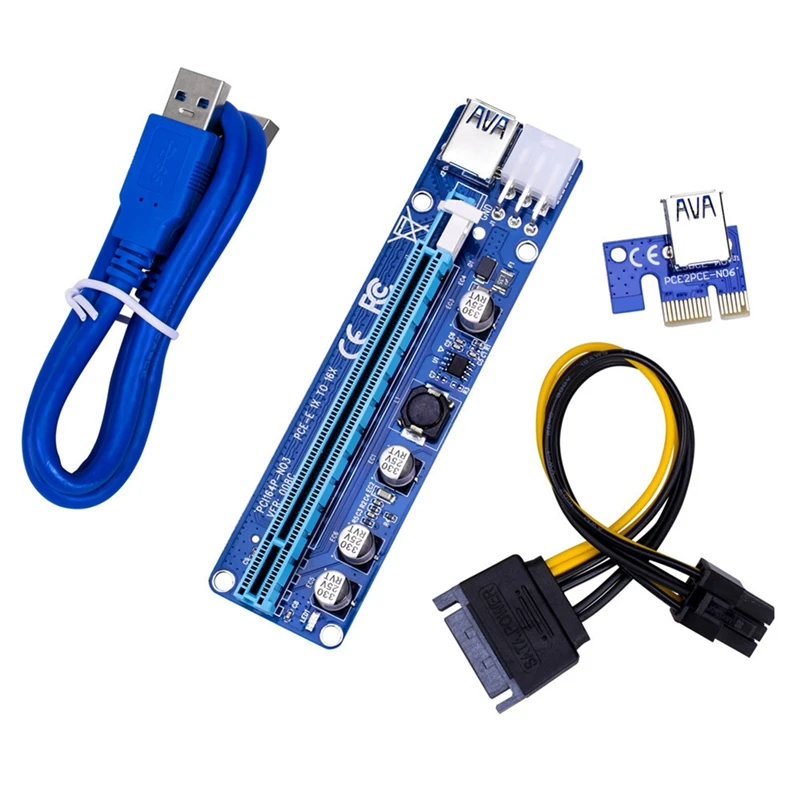 60 см VER 008C Molex 6 Pin PCI Express PCIE PCI-E Райзер-карта 1X до 16X Райзер USB 3,0 кабель Майнер биткоинов
