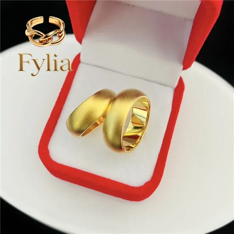 

Fylia Jewelry 9999 24K real gold jewelry face matte closed mouth inheritance ring semicolon closed mouth strip ring men and wo