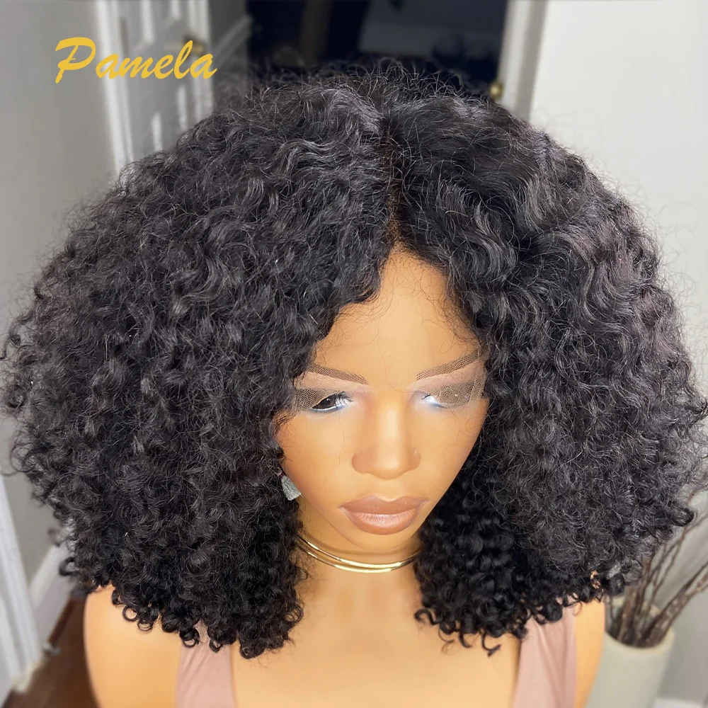 Brasileiro 250% densidade 13x4 renda transparente frontal pré arrancado sem cola natural colorido encaracolado bob perucas para mulher pronto para usar