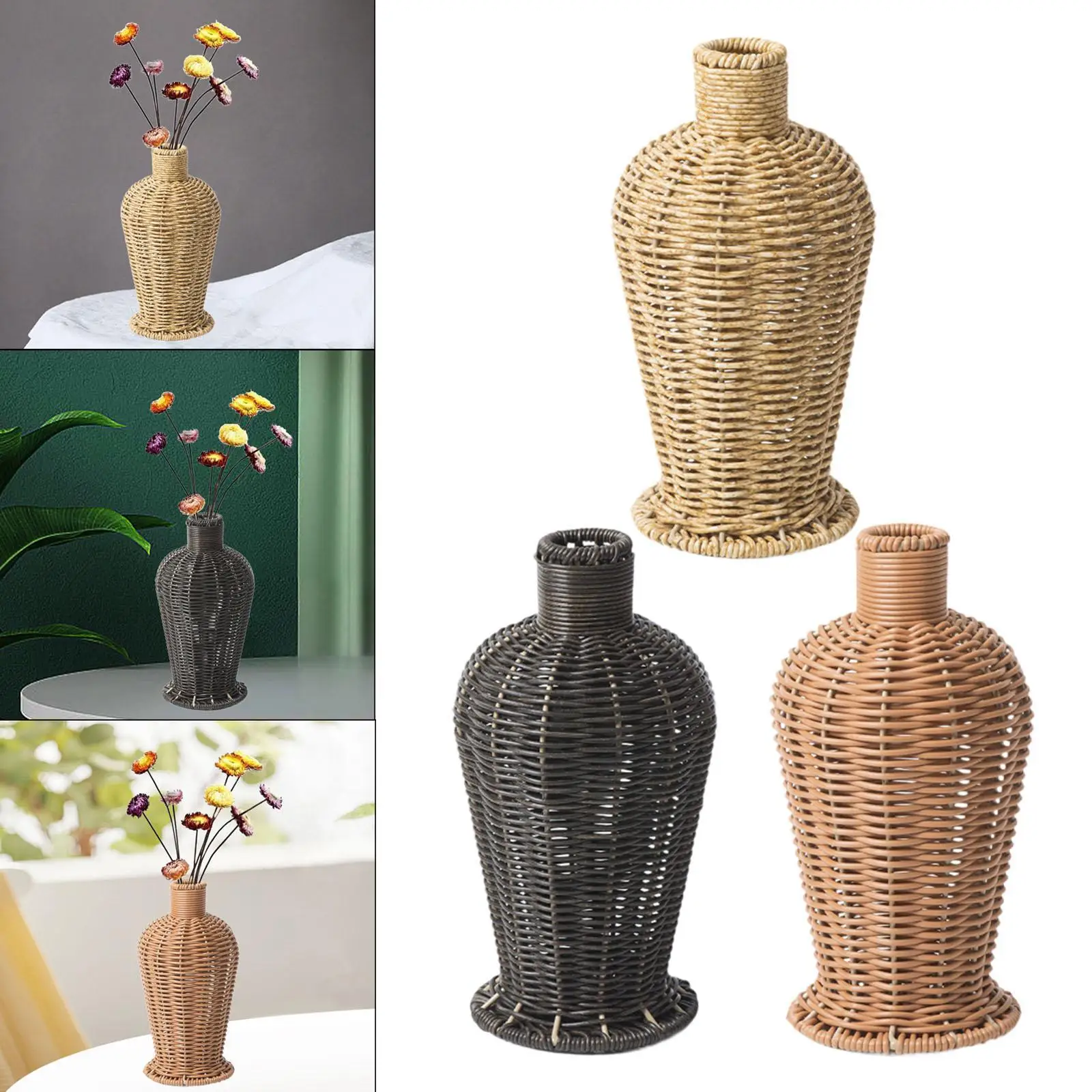 4.7 x 9 Inch PP Material Dry Vase, Desktop Decoration, Decorative Hand-Woven