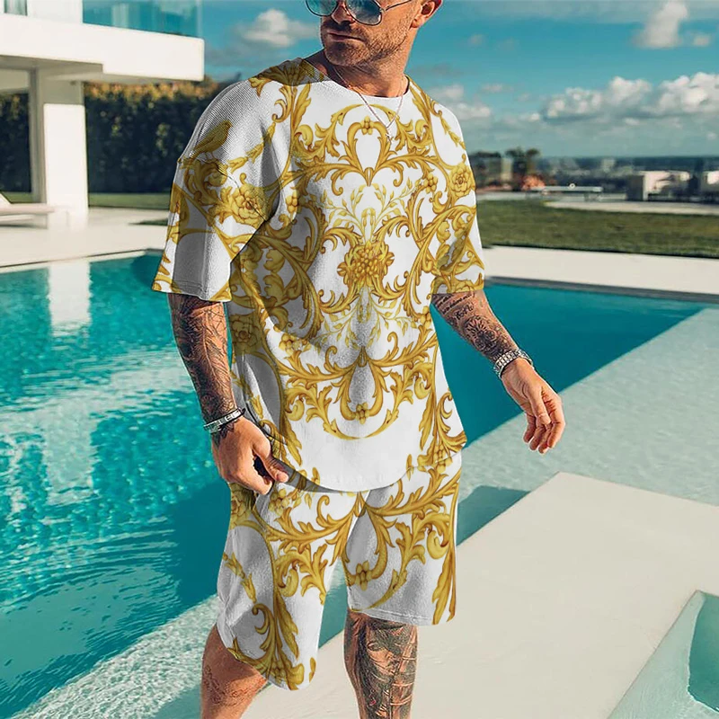 Loose Men's Printed T-shirt Shorts Set Casual Lightweight Spring Summer Fashionable Youthful Daily Wear No Ironing Required