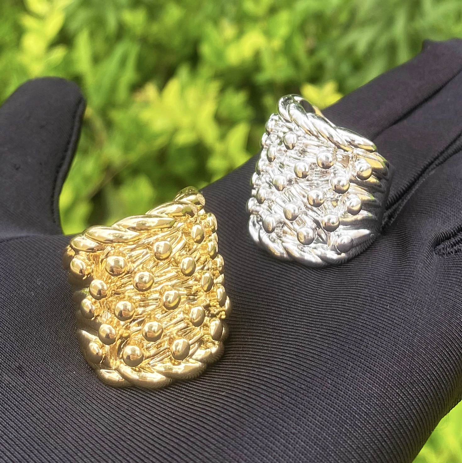 Aokaishen Iced Out Nugget Ring for Men Real Gold Plated Cubic Zirconia Hip Hop Jewelry
