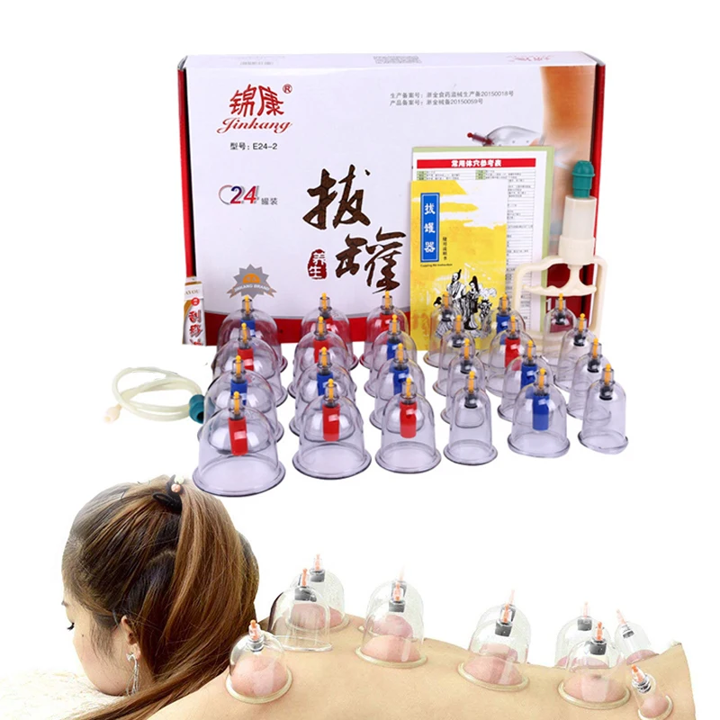 

24 Cans JINGKANGVentosa Chinese Vacuum Cupping Therapy Set Pull Out Vacuum Therapy Massagers Curve Suction Ventosaterapia Xicara