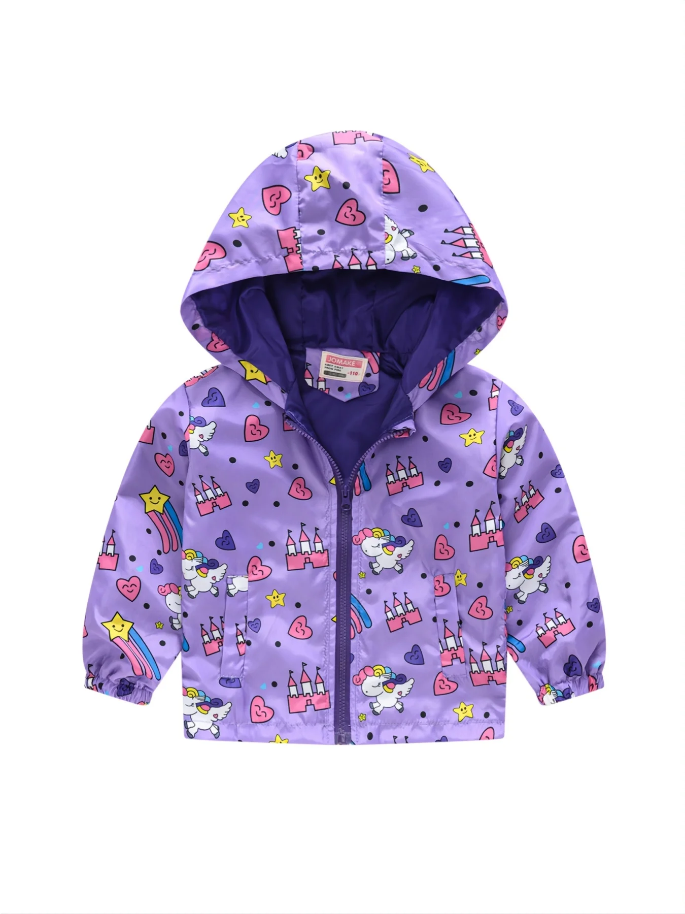 

Girls Casual Cute Unicorn Print Zipper Hooded Jacket, Cardigan Collar Thermal Jacket For Winter