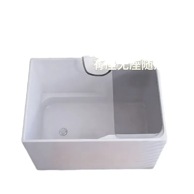 Japanese Deep Soak Square Acrylic Bathtub with Seat Storage Portable Home Spa Tub Multiple Sizes