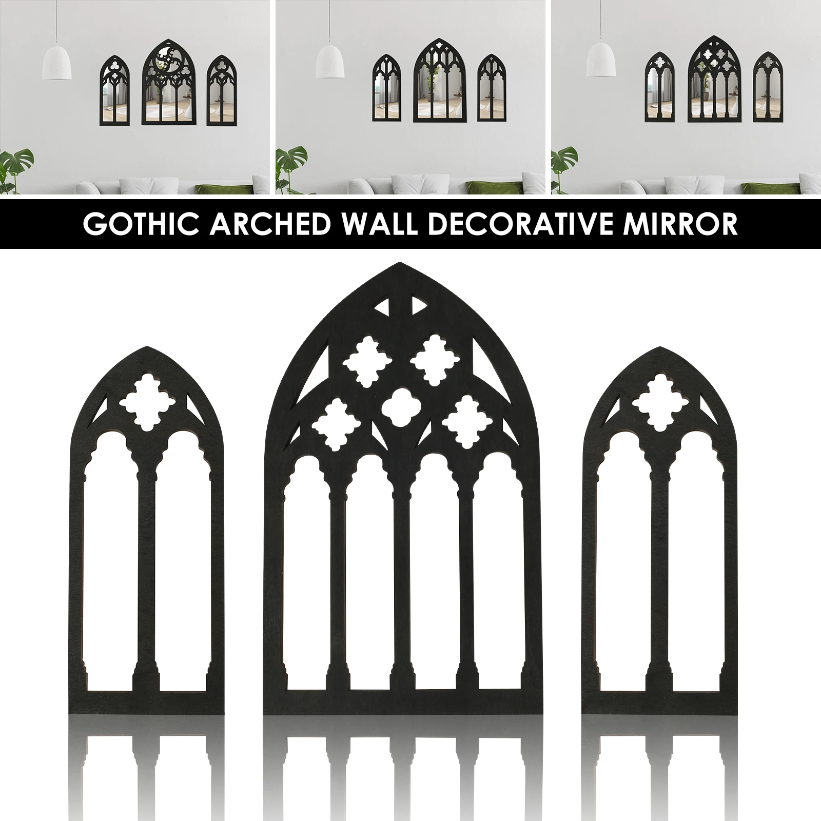 3 Stücke Gothic Spiegel Wand Dekor Gewölbte Dekor Spiegel Wandmontage Goth Zimmer Dekor Vintage Kathedrale Fenster Spiegel Für Zimmer