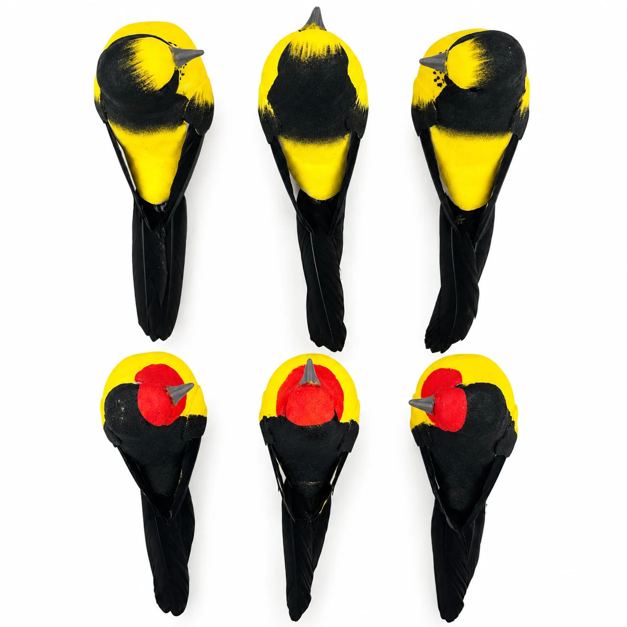 6PCS Artificial Bird Ornaments Decorative Bird Figurines for Home Garden Tree Holiday Display Yellow