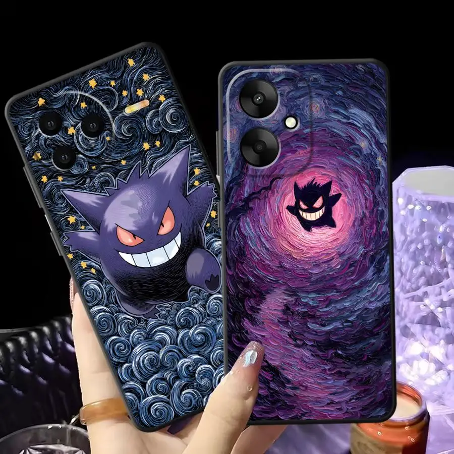 เคสสำหรับ Xiaomi Redmi 12C 13C A1 A2 Plus 9 A4 10 A3 A5 K40 K80 Pro 14C สีดำ เคสโทรศัพท์แบบนิ่ม ลายโปเกมอน น่ารัก เก็นการ์