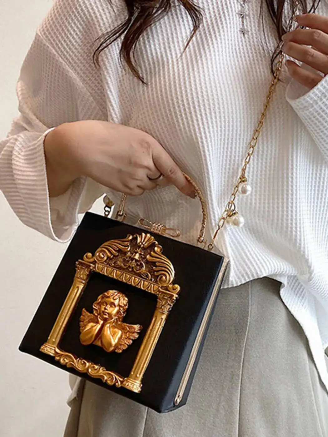 

Bloom Gothic Dark Y2k Messenger Women New Haruku Pearl Chain Casual Crossbody Bags Female Vintage Designer Bag