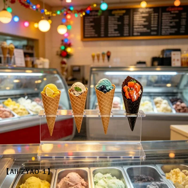【O】Transparent Acrylic Ice Cream Cone Holder Dessert Stand For Party Display Stable Clear Food Stand Rack Dessert Holder