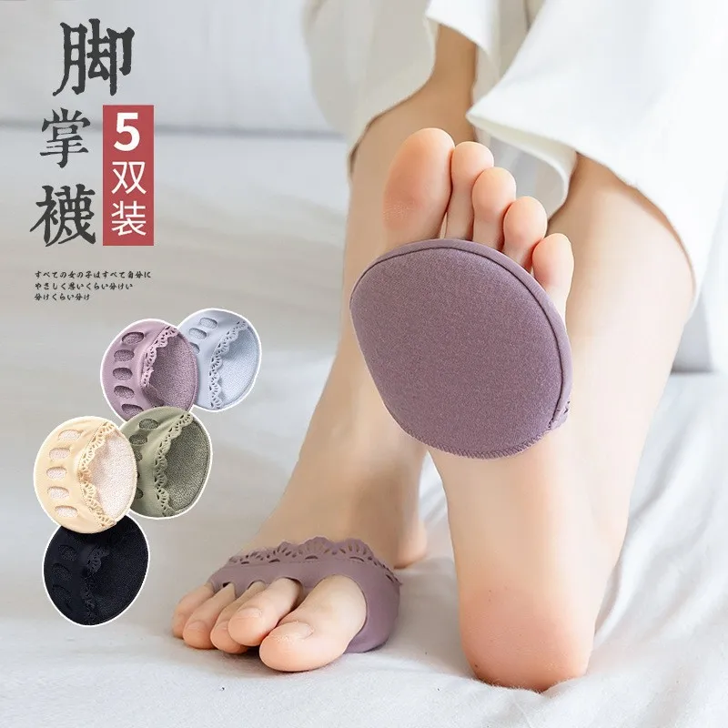 5Pairs/Set Lace Toes Forefoot Pads For Women High Heels Half Insoles Calluses Corns Foot Pain Care Absorbs Shock Non-slip Socks