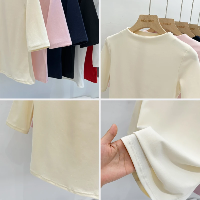 Zjaiss Sommer Damen T-Shirt Aprikose Stehkragen Kurzarm 2026 Frühling Minimalistisches Lässiges Vielseitiges Oberteil Einfarbiges Schlankes T-Shirt – Detail 2