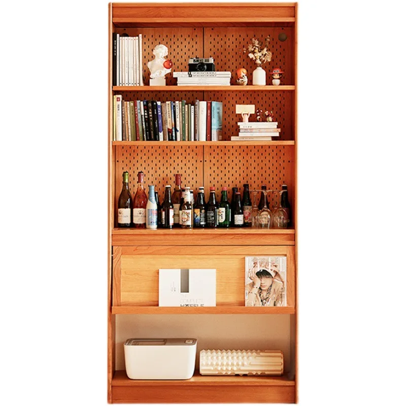 Nordic solid wood bookcase household living room hole board floor display cabinet study simple wall storage bookcase combination