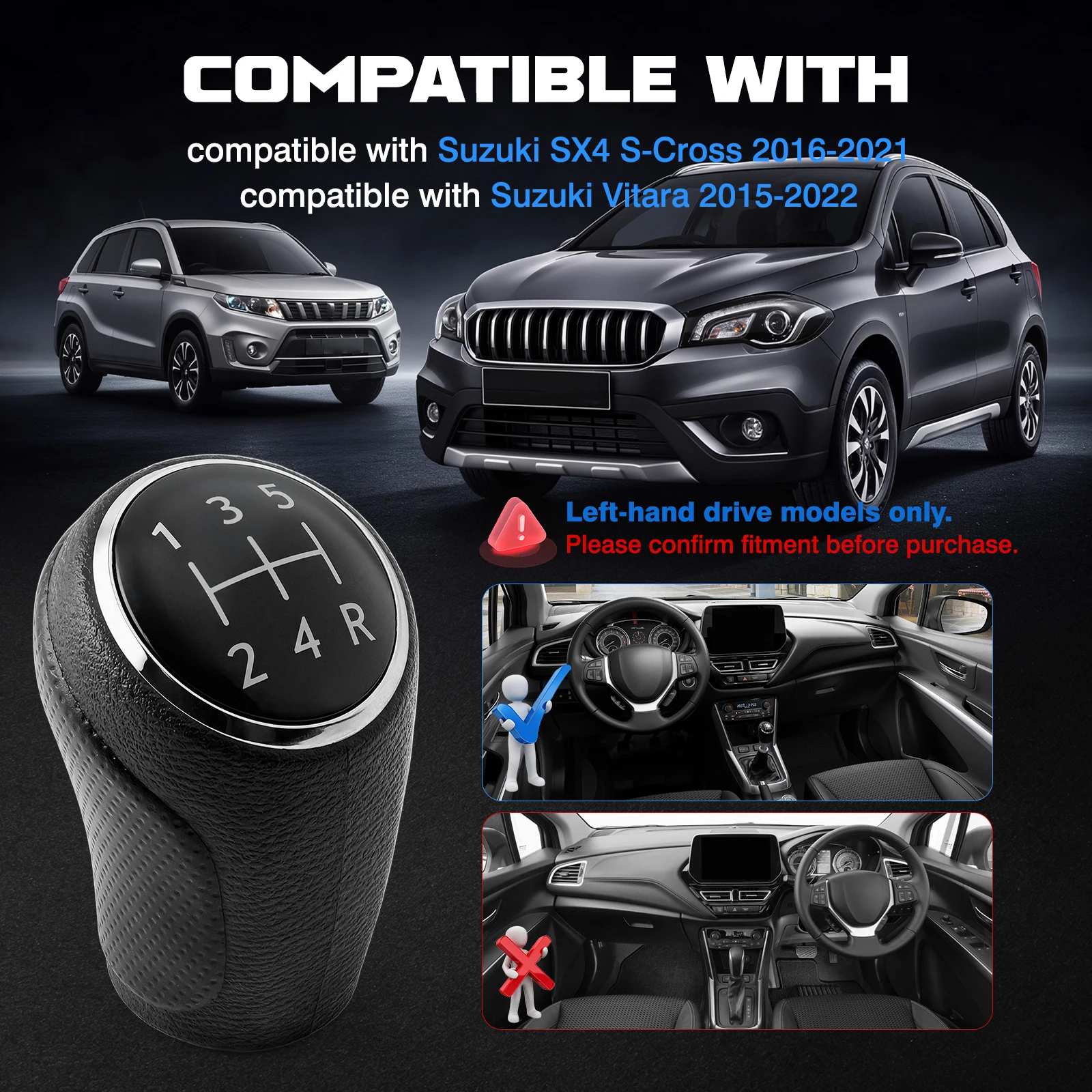 5 Speed Car Gear Shift Shifter Knob Stick Head Manual Replacement  for Suzuki SX4 S-Cross 2016-2021 Vitara 2015-2022 LHD